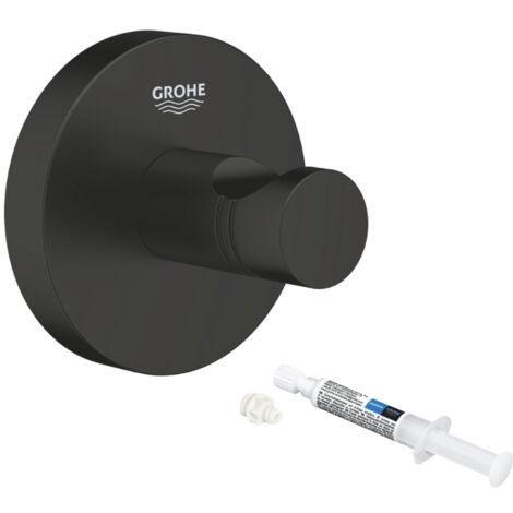 Las ventajas del gancho de pared GROHE Start negro mate: Estético y moderno Rápido para instalar Posibilidad no hacer un agujero en la pared  Características del gancho de pared GROHE Start negro mate