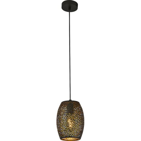 LASER 1LT Suspension avec tête métal noir découpe Laser effet interieur doré E27 max 60w diam 15cm