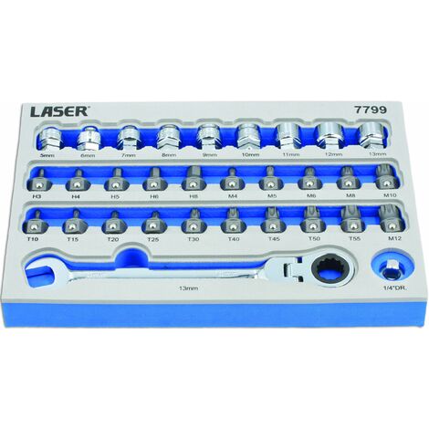 Laser 7799 Set di Punte e Basso Profilo e bussole Passanti Alldrive, 31 pz