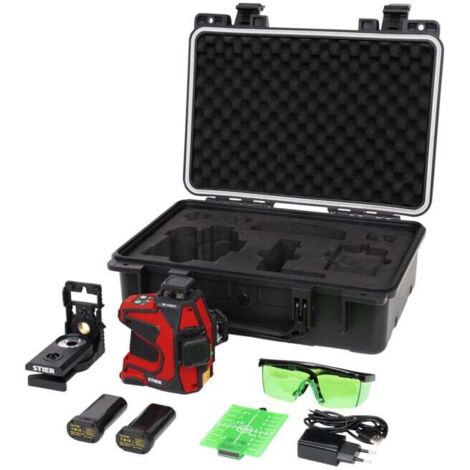 Laser à lignes croisées STIER SKL 3x360°, 520 nm, vert, filetage 1/4" et 5/8", en valise