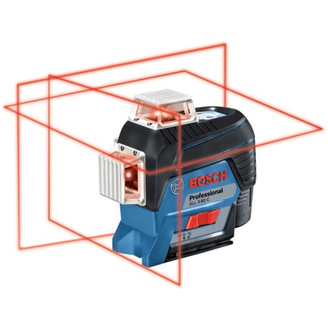Laser di linea Bosch GLL 3-80 C con 1x batteria da 2,0 Ah + ricevitore laser LR 7 in L-BOXX