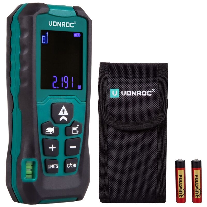 Laser distance meter 60m - Length, volume, area, indirect height and distance measurements - Vonroc