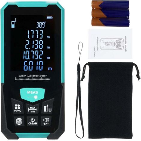 Laser-Entfernungsmesser, 120 m, digitales Lasermessgerät, LCD-Display mit Hintergrundbeleuchtung und Pythagoras-Modus, misst Entfernung, Fläche und Volumen