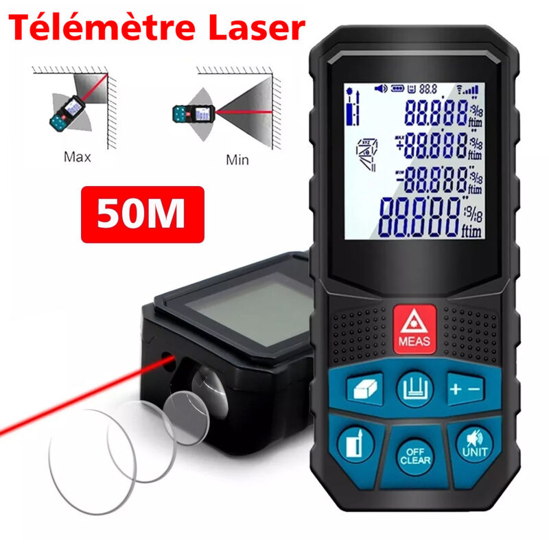 Infrarot Entfernungsmesser 50m, Ultrixe, 2mm Abstand, 20 Daten, Entfernungsmessung, LCD-Anzeige, wasserdicht Ip54,Batterien nicht enthalten