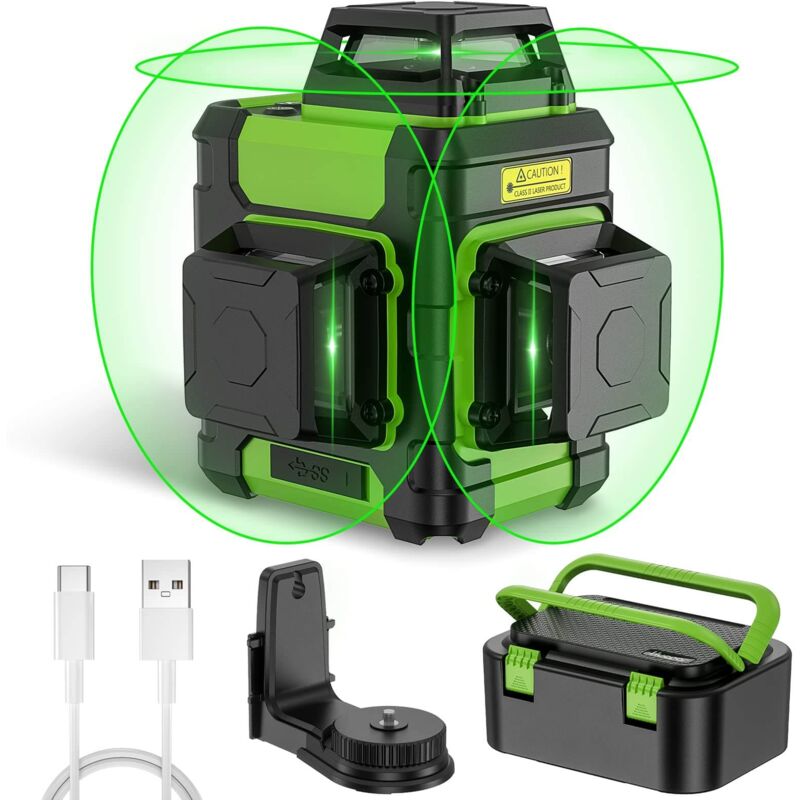 Image of HUEPAR Laser Level 360, Huepar Green 3D Laser Level Self-Leveling Outdoor 12 Lines Laser Cross Line Laser Three-Plane Leveling with Pulse Mode, Rechar