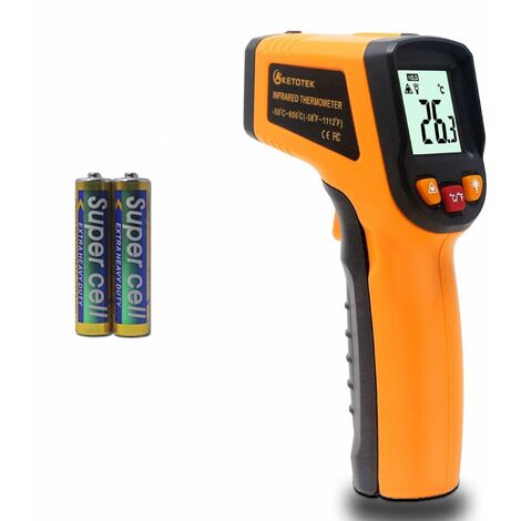 Laser Thermometre Infrarouge Pistolet Thermomètre Numérique -50-600°C Point Laser Pistolet Alimentaire Grade Professionnel Enregistreur 2×AAA Incluses (Jaune)