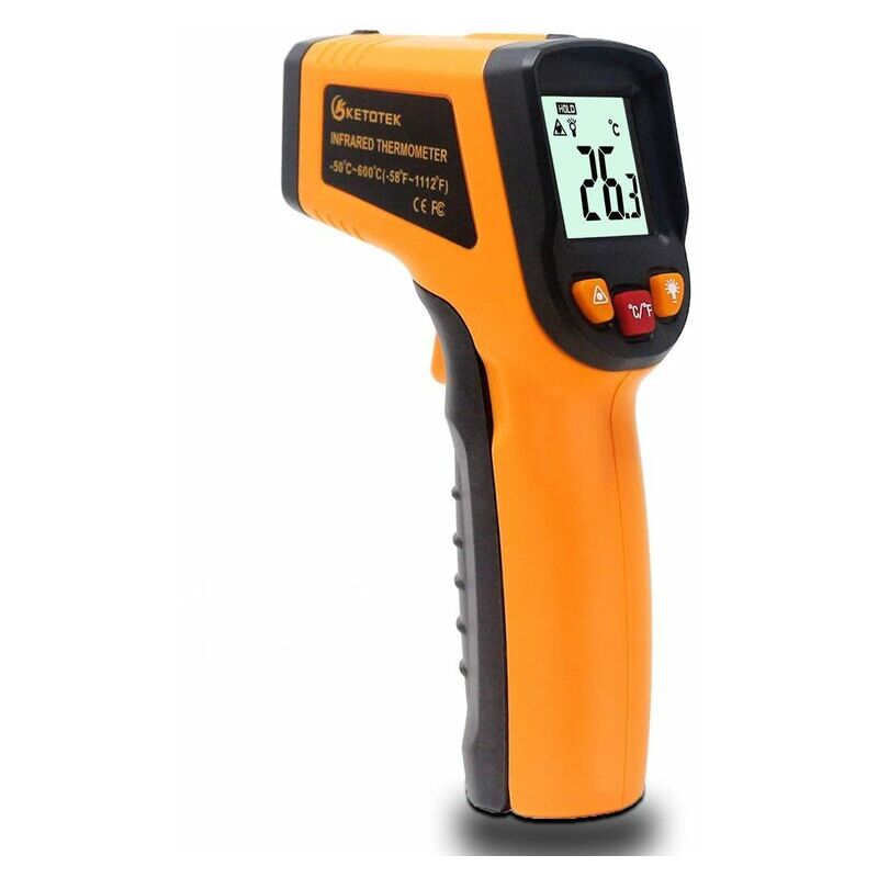 Laser Thermometre Infrarouge Pistolet Thermomètre Numérique -50-600°C Point Laser Pistolet Alimentaire Grade Professionnel Enregistreur (Jaune)