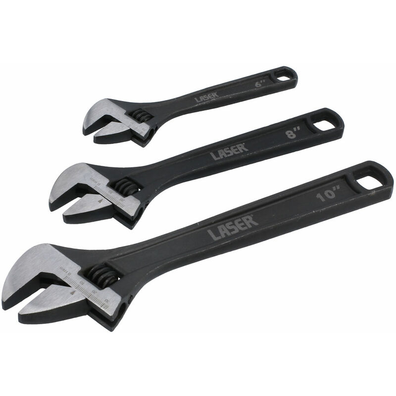 Laser Tools - Adjustable Wrench Set 3pc Black With Tool Roll Organiser 8677