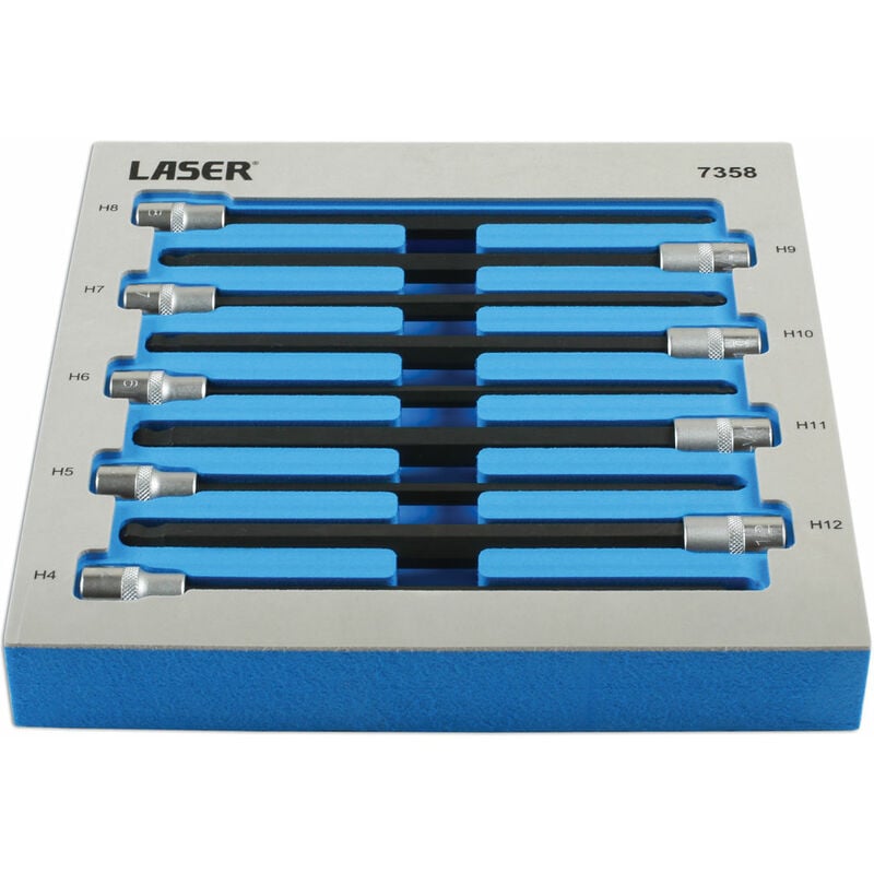 Laser Tools - Extra Long Ball End Hex Socket Bit Set 3/8D 9pc 7358