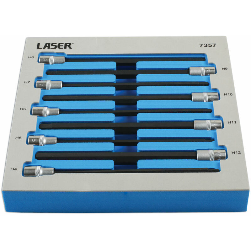 Laser Tools - Extra Long Hex Socket Bit Set 3/8D 9pc 7357
