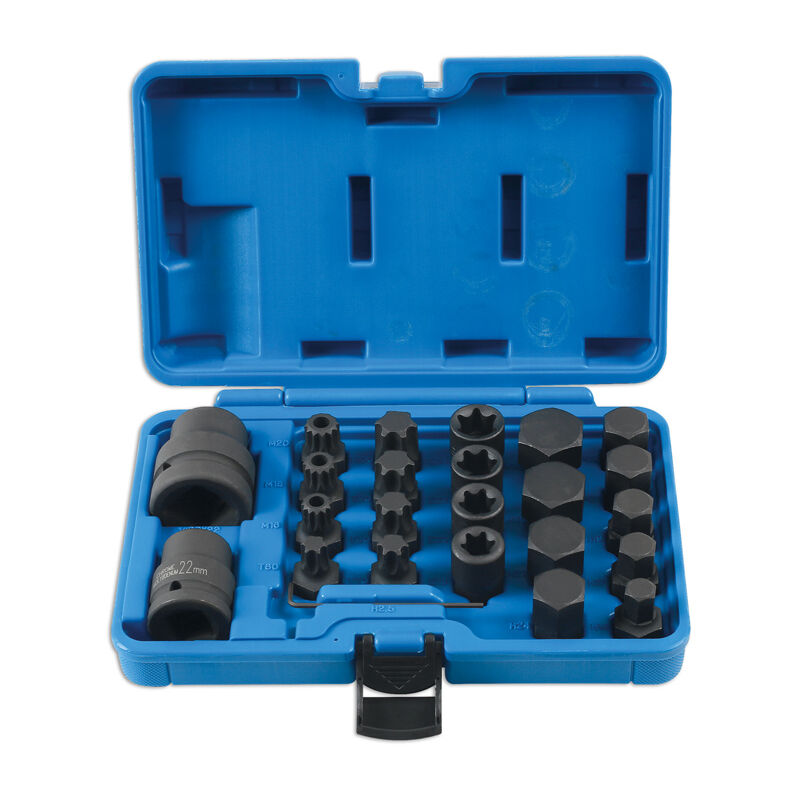 Impact Hex Torx And Spline Socket Set 3/4D 1D 24pc Black 6891 - Laser Tools