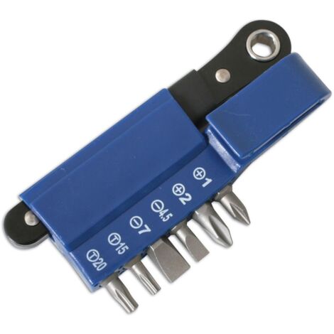 Laser Tools – Mini cliquet réversible avec 6 embouts – Compact pour espaces confinés – Clip de ceinture inclus – Largeur 4,5 cm