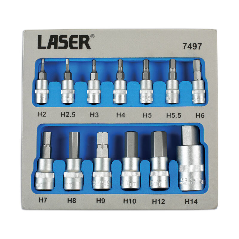 Laser Tools - Security Hex Socket Bit Set 1/4D, 3/8D, 1/2D 13pc 7497