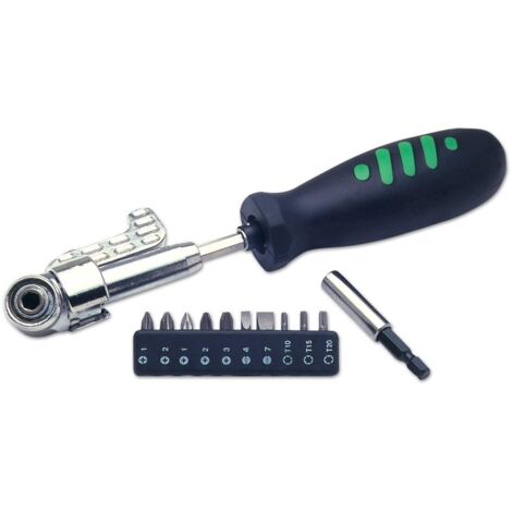 Laser Tools – Tournevis à renvoi d'angle – 10 embouts interchangeables – Pour espaces restreints – Rallonge 60 mm pour visser facilement