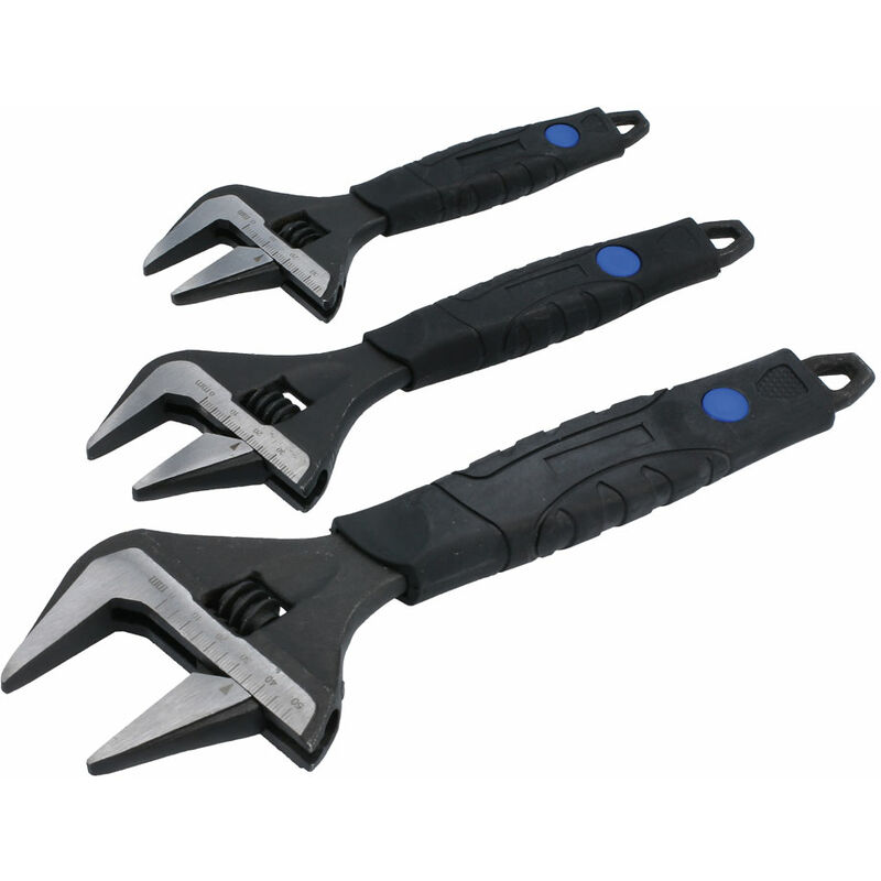 Laser Tools Wide Mouth Adjustable Wrench Set 3pc With Tool Roll Organiser 8676
