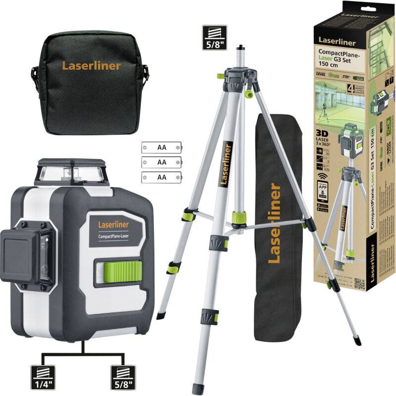 CompactPlane-Laser 3G Set 150 Laser 3 dimensions avec sacoche, avec trépied Portée (max.): 30 m - Laserliner