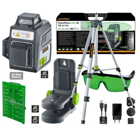 Laserliner Kreuzlinienlaser PocketPlane-Laser 3G Set + Kompaktstativ + Zubehör