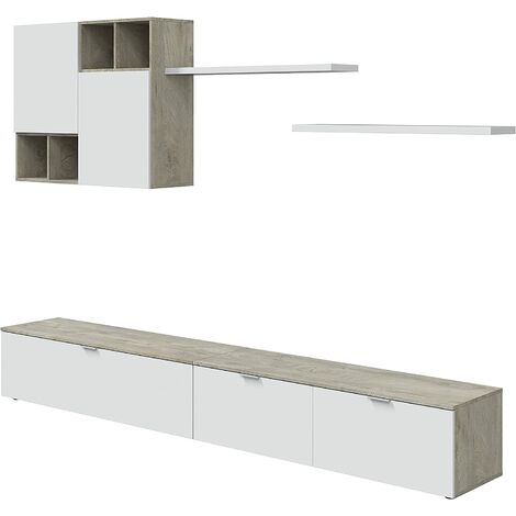 Laska 2 - Ensemble Meuble TV Design Chêne Alaska Et Blanc