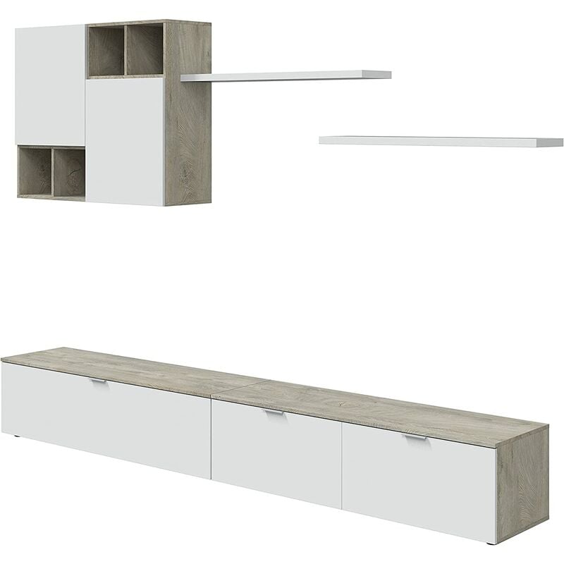 Tendencio - Laska 2 - Ensemble Meuble TV Design Chêne Alaska Et Blanc