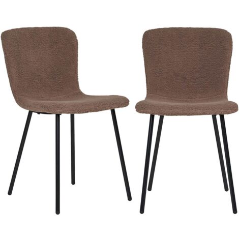 LASLO - Lot de 2 Chaises Tissu Bouclé Marron Pieds Métal Noir