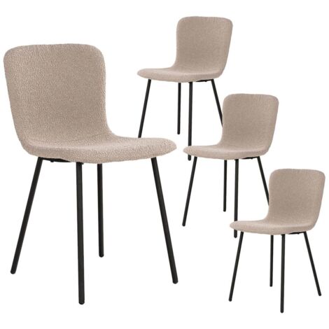 LASLO - Lot de 4 Chaises Tissu Bouclé Beige Pieds Métal Noir