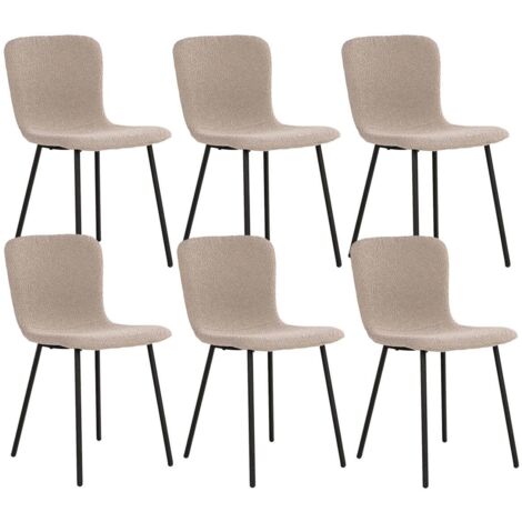 LASLO - Lot de 6 Chaises Tissu Bouclé Beige Pieds Métal Noir