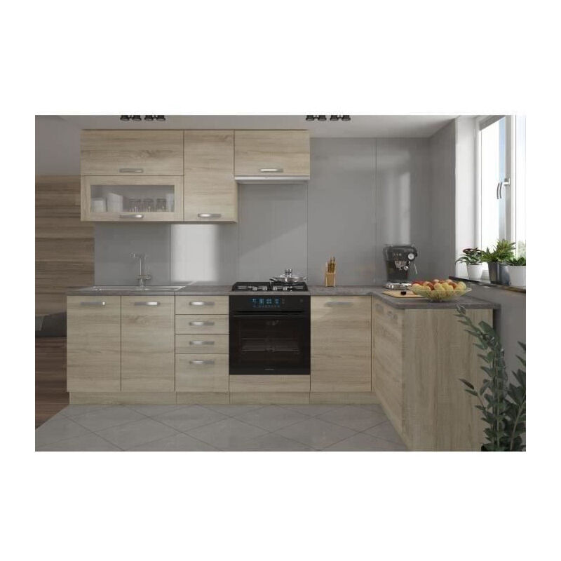 LIBRETTO - Cuisine Complète d'angle + Modulaire L 300 cm 8pcs - Plan de  travail INCLUS - Ensemble armoires modernes cuisine - Blanc-Noir