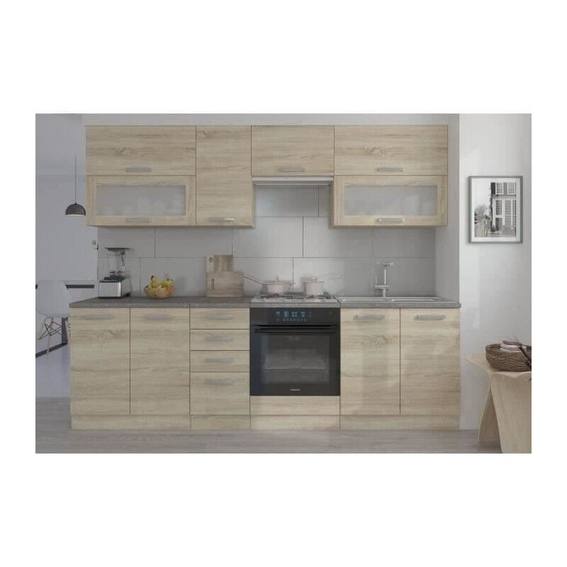 LASSEN Cuisine complete L 260 cm - Décor chene clair sonoma