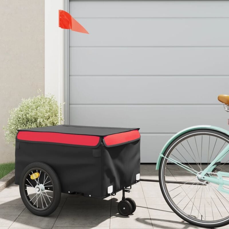 Image of Fahrradanhänger Schwarz und Rot 45 kg Eisen - Vidaxl