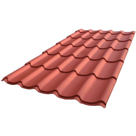 Lastra in acciaio zincato, verniciatura opaca aspetto tegola L 1,95 m/l 1,04 m - Colore: Rosso bruno opaco, larghezza 1,04m, lunghezza 1,95m