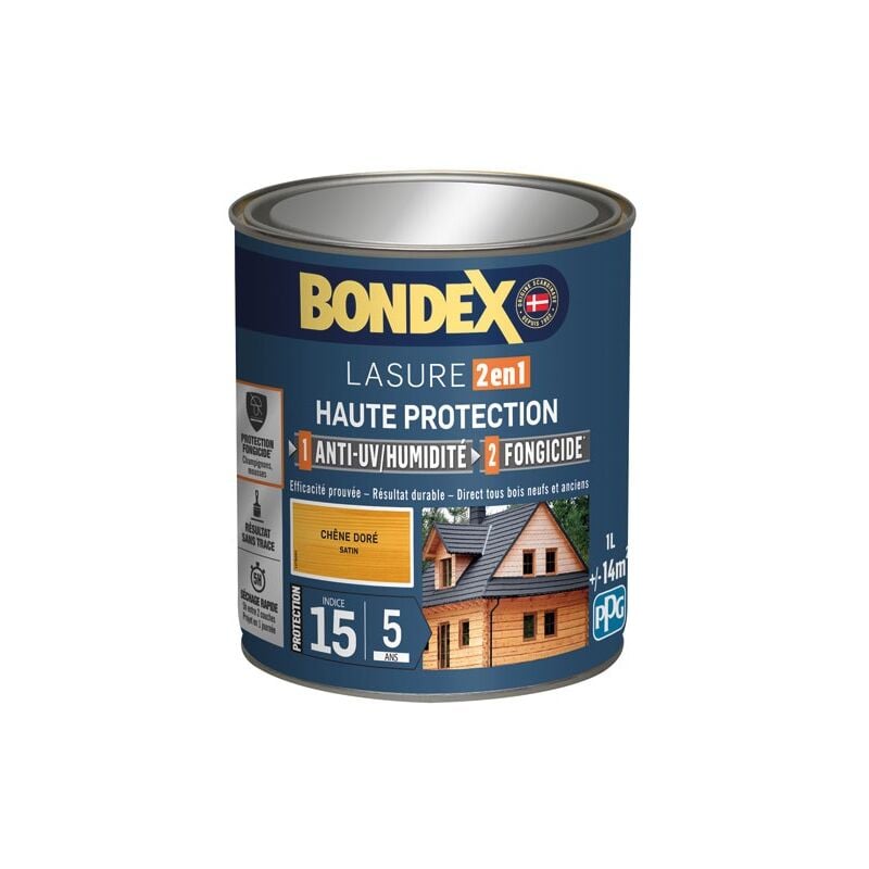 Bondex - lasure 2en1 ind 15 5ans 1l chêne doré