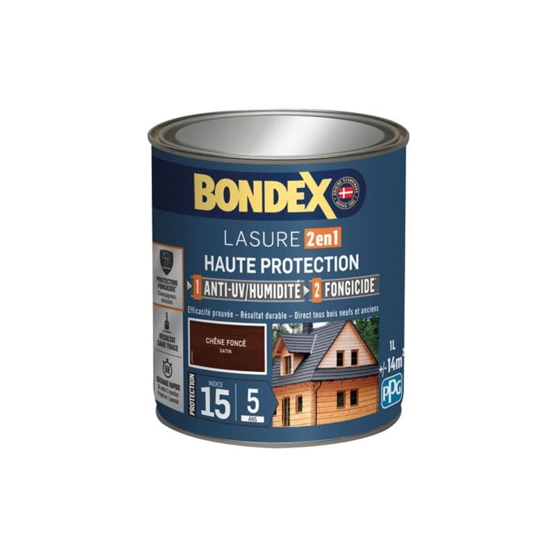 Bondex - lasure 2en1 ind 15 5ans 1l chêne foncé