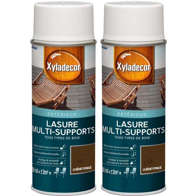 Xyladecor - Lasure aérosol Multi-supports - Lot de 2 - Tous types de bois extérieur - Mat Chêne foncé 400 mL