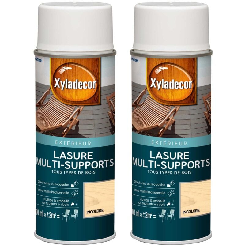 Xyladecor - Lasure aérosol Multi-supports - Lot de 2 - Tous types de bois extérieur - Mat Incolore 400 mL