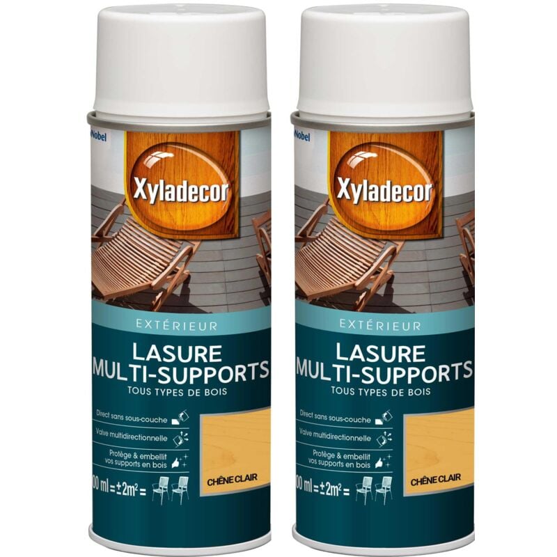 Xyladecor - Lasure aérosol Multi-supports - Lot de 2 - Tous types de bois extérieur - Mat Chêne clair 400 mL
