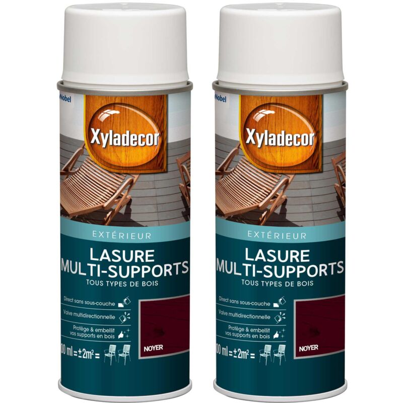 Lasure aérosol Multi-supports - Lot de 2 - Tous types de bois extérieur - Mat Noyer 400 mL Xyladecor