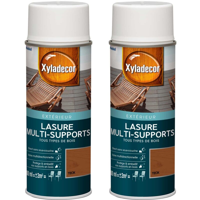 Lasure aérosol Multi-supports - Lot de 2 - Tous types de bois extérieur - Mat Teck 400 mL Xyladecor
