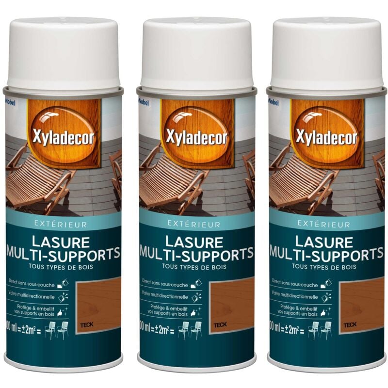 Lasure aérosol Multi-supports - Lot de 3 - Tous types de bois extérieur - Mat Teck 400 mL Xyladecor