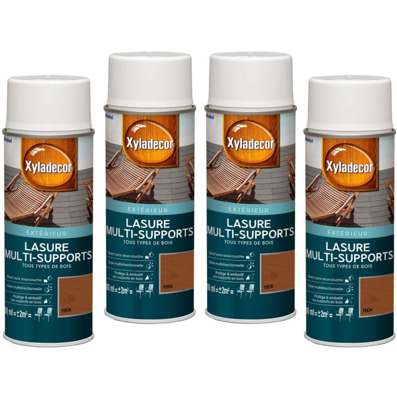 Lasure aérosol Multi-supports - Lot de 4 - Tous types de bois extérieur - Mat Teck 400 mL Xyladecor