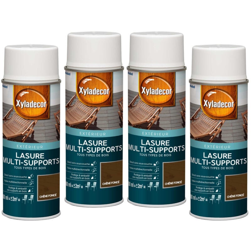 Lasure aérosol Multi-supports - Lot de 4 - Tous types de bois extérieur - Mat Chêne foncé 400 mL - Xyladecor