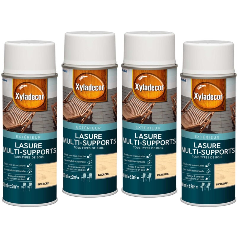 Lasure aérosol Multi-supports - Lot de 4 - Tous types de bois extérieur - Mat Incolore 400 mL Xyladecor