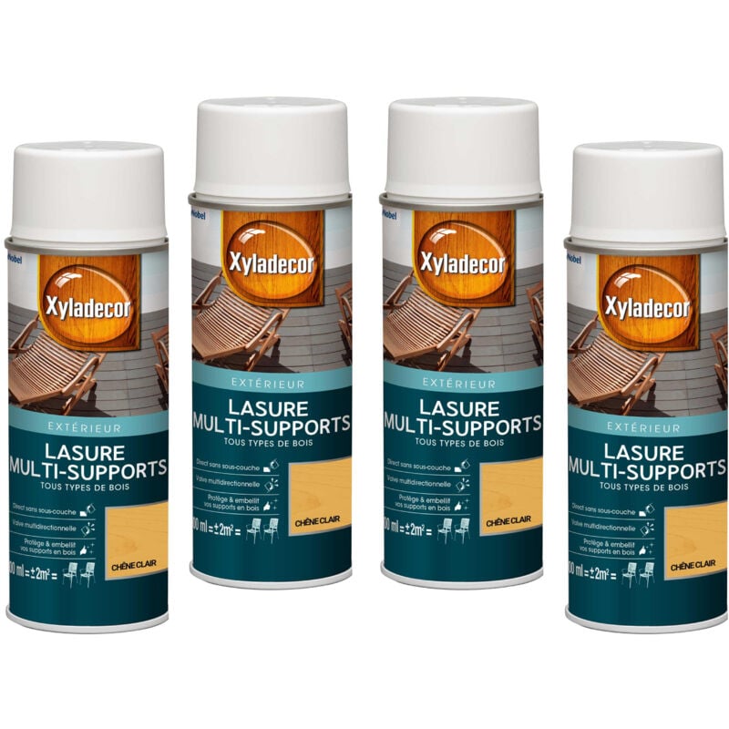 Lasure aérosol Multi-supports - Lot de 4 - Tous types de bois extérieur - Mat Chêne clair 400 mL Xyladecor