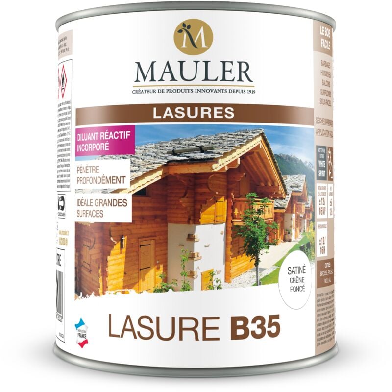 Mauler - Lasure B35 - 2,5L - Satiné Chêne Foncé - Pénètre et Protège les boiseries extérieurs contre l'humidité - satine chene fonce