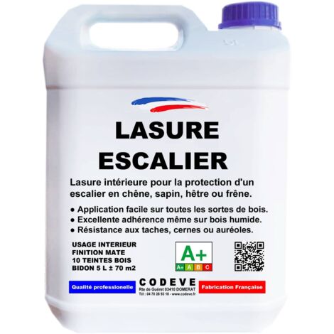 Lasure Escalier - 5 L   - Codeve Bois - Chêne doré - Pour La Protection D'un Escalier En Chêne, Sapin, Hêtre Ou Frêne.