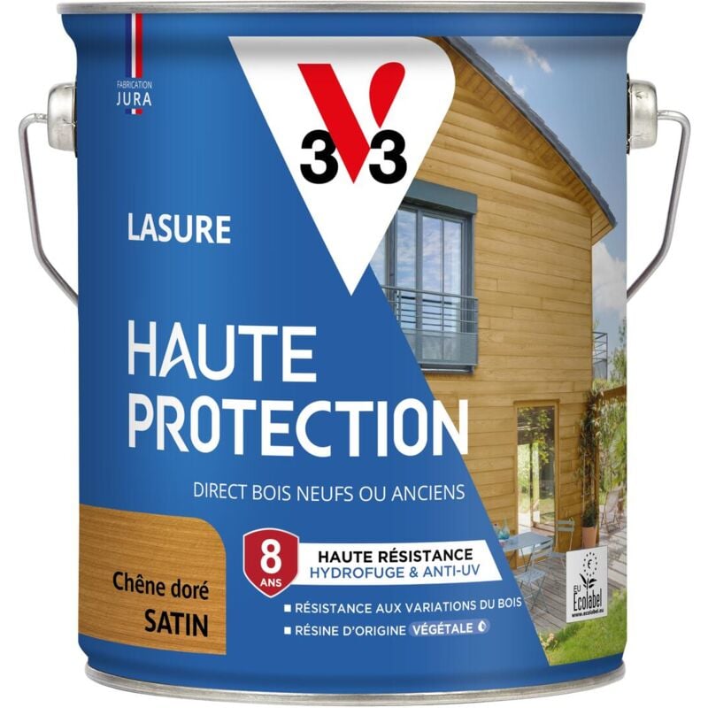 V33 - Lasure Haute Protection Biosourcée chêne doré Satin - 2,5L