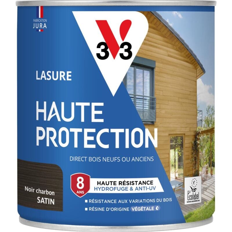 V33 - Lasure Haute Protection Biosourcée noir charbon Satin - 0,75L