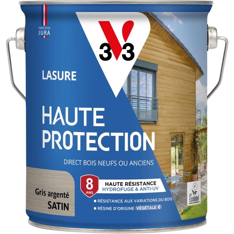 V33 - Lasure Haute Protection Biosourcée gris argent Satin - 2,5L