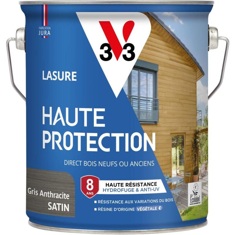 Lasure Haute Protection Biosourcée V33 gris anthracite Satin - 2,5L