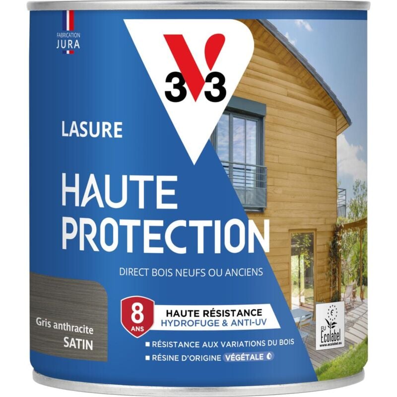V33 - Lasure Haute Protection Biosourcée gris anthracite Satin - 0,75L