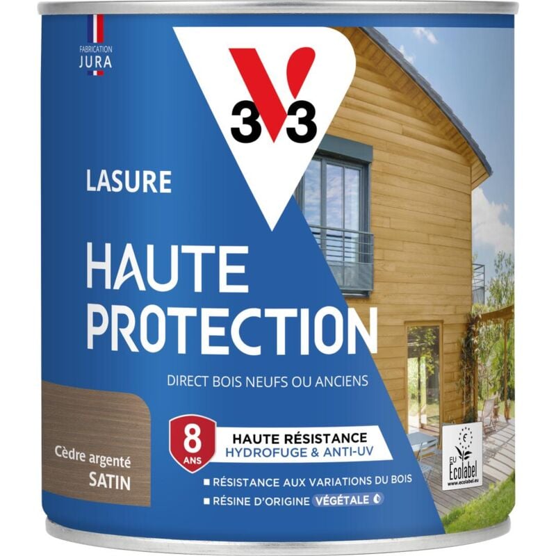 V33 - Lasure Haute Protection Biosourcée cèdre argenté Satin - 0,75L